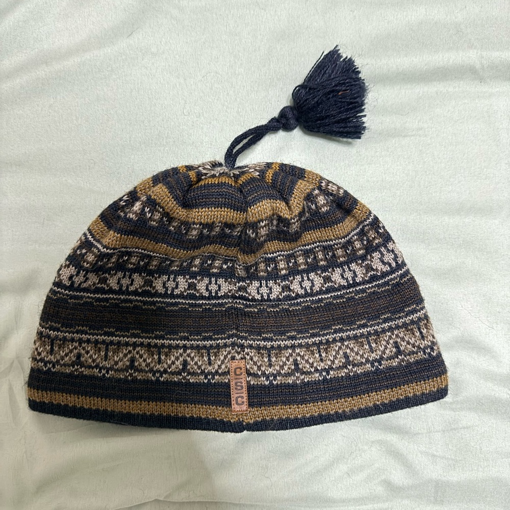 Columbia Striped Knit Beanie with Tassel
